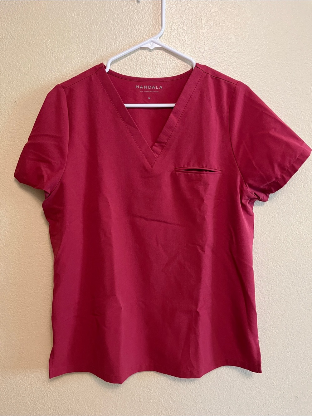 Mandala Women's V-Neck Scrub Top in Berry Red